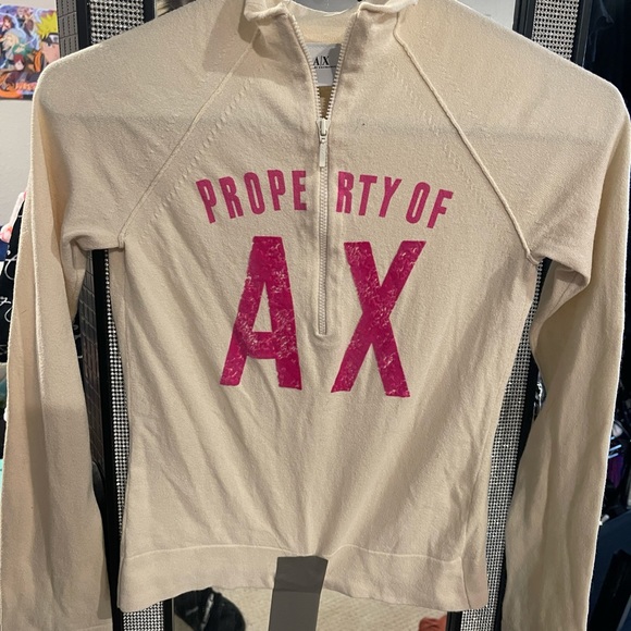 A/X Armani Exchange cropped sweater Women Small. Cream with Pink fuzzy lettering - Picture 2 of 4